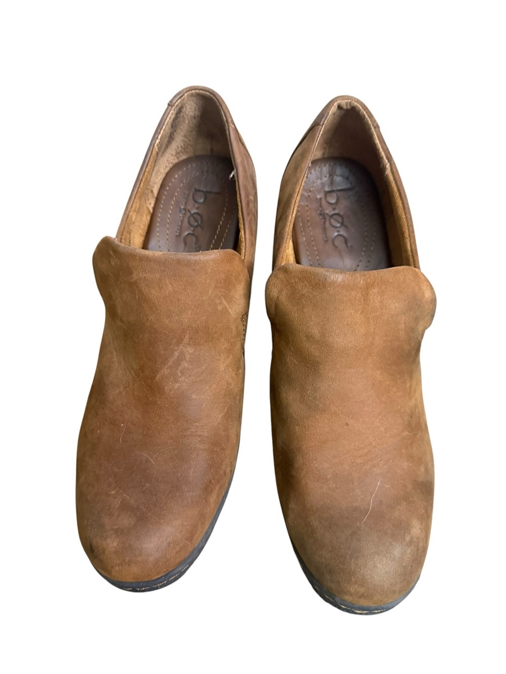 BOC Born Brown Leather Chunky Slip On Block Heel Y2K Booties Shoes Women size 10